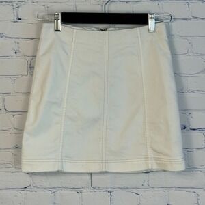Free People White Denim Mini Skirt High Waisted Back Zip Cotton Blend Women Sz 4